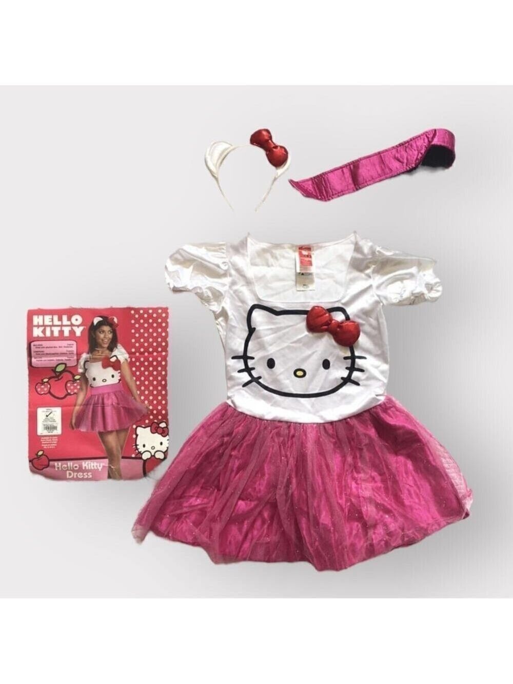 Hello Kitty Womens Mini Dress Costume Set sz S Sanrio Character Cosplay Outfit